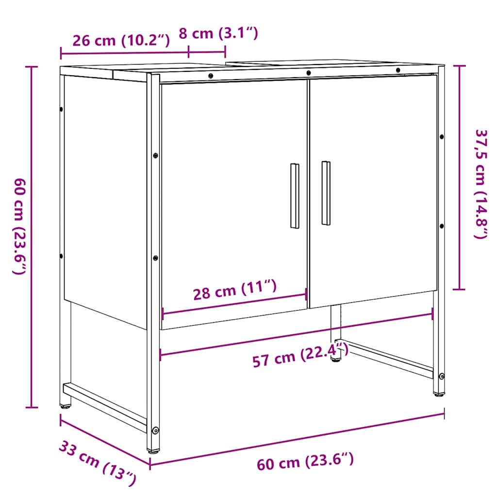 antik fa színű szerelt fa fürdőszobai mosdószekrény 60x33x60 cm