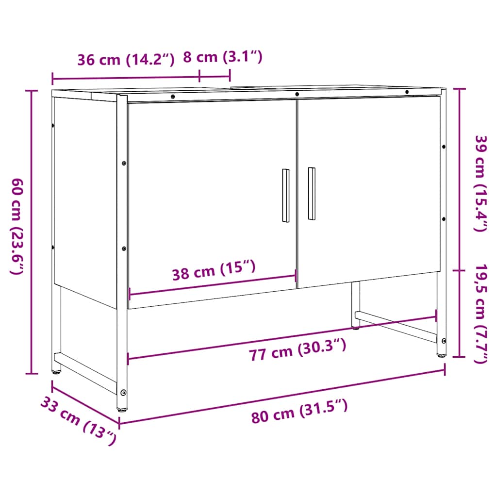 antik fa színű szerelt fa mosdószekrény 80 x 33 x 60 cm