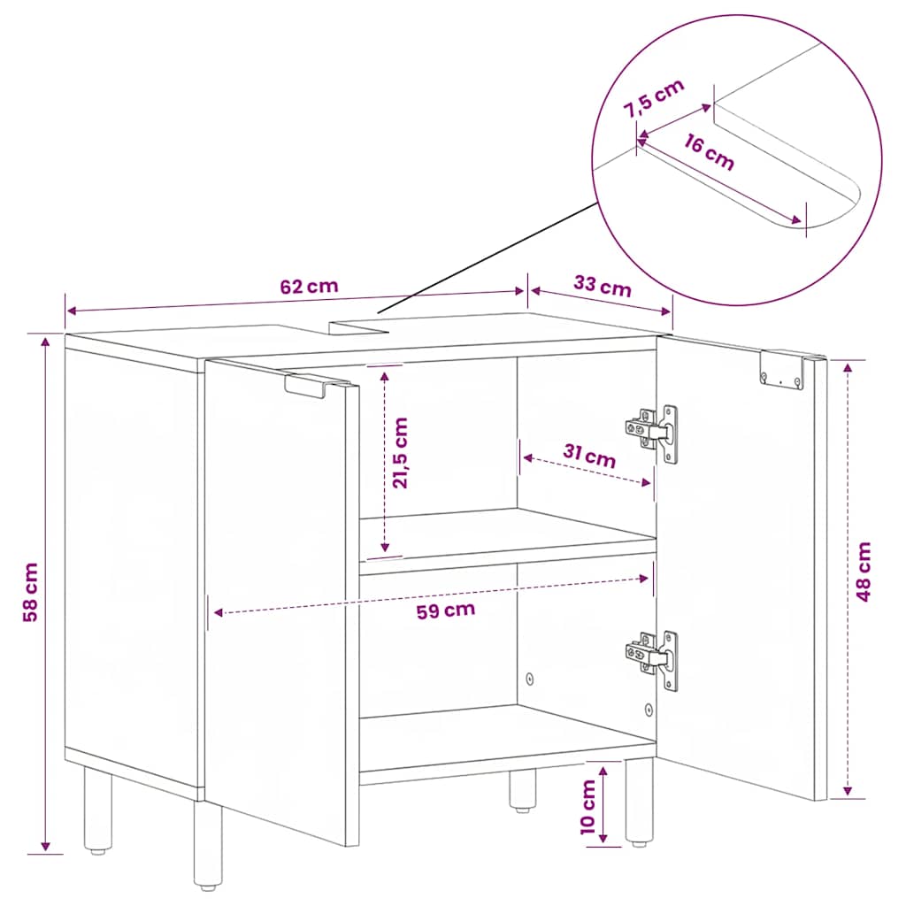 fekete szerelt fa fürdőszobai mosdószekrény 62 x 33 x 58 cm