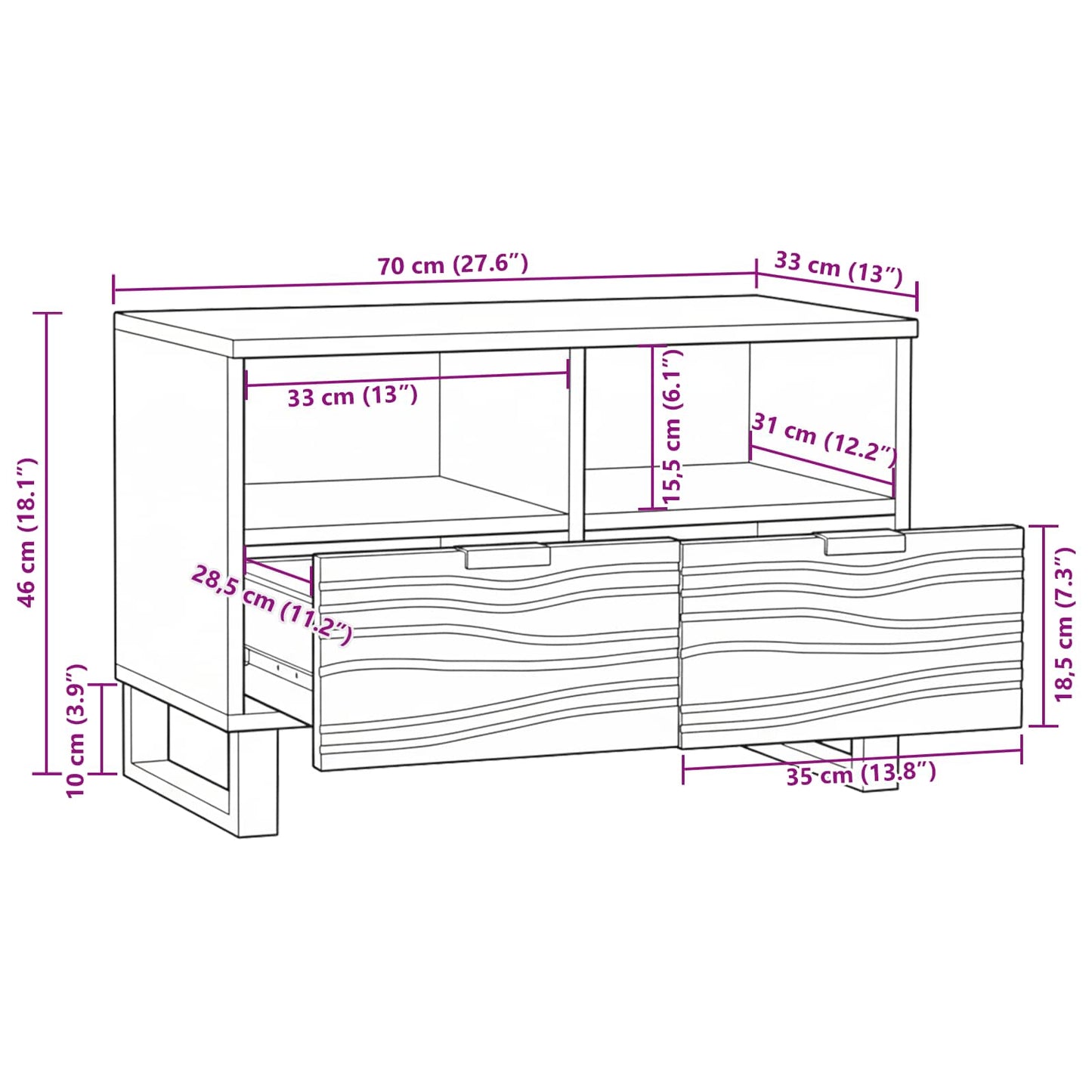 TV egységek 70 x 33 x 46 cm Fehér Szerelt Fa