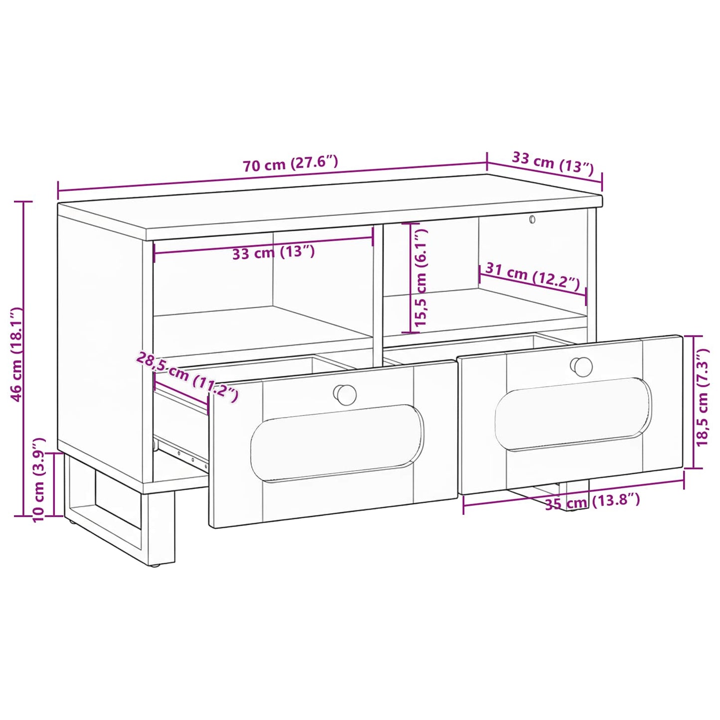 TV szekrény fiókkal Barna 70 x 33 x 46 cm Tömör Mangófát
