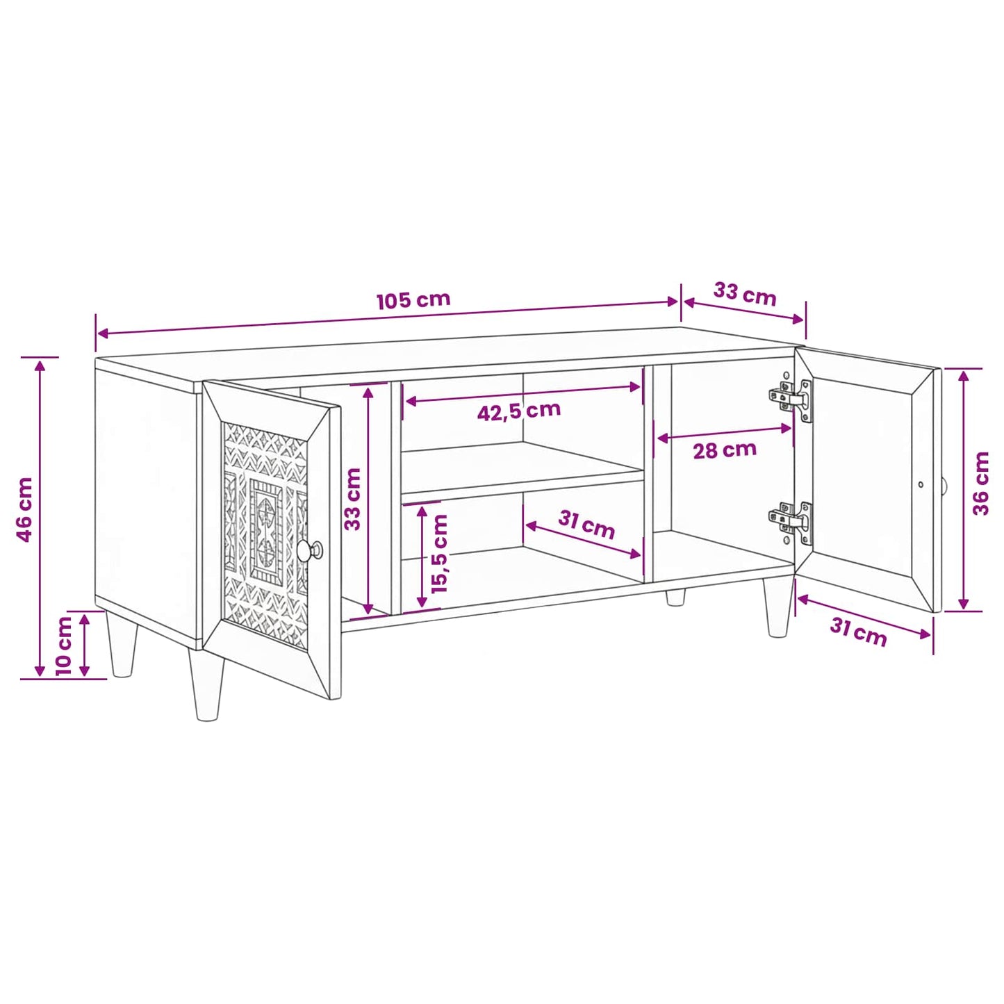 TV egységek polcokkal tárolóval Fehér 105 x 33 x 46 cm Faanyag