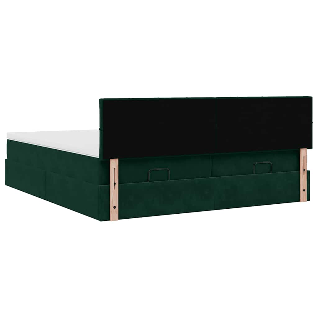Ottomán ágykeret matracokkal Sötétzöld 200x200cm bársony