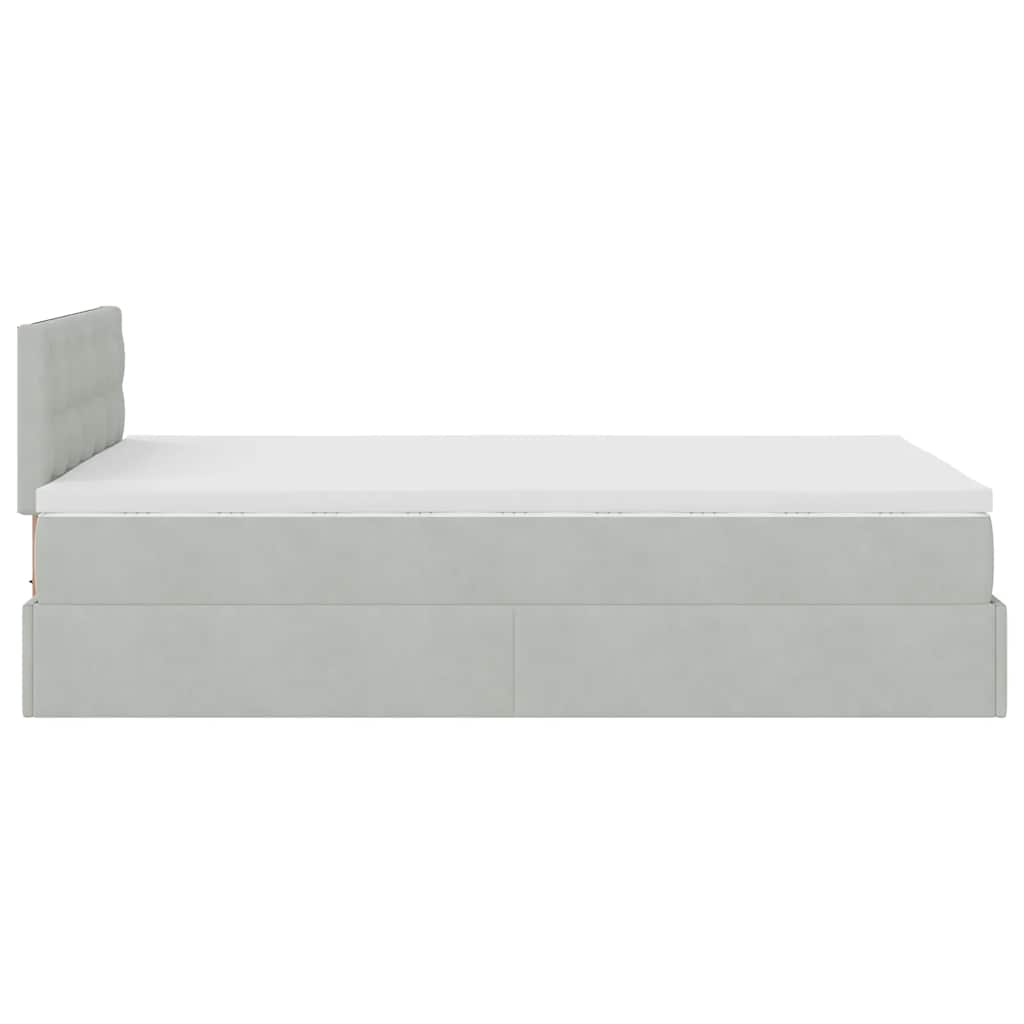 világosszürke bársony ottomán ágy matraccal & LED-ek 120x190cm