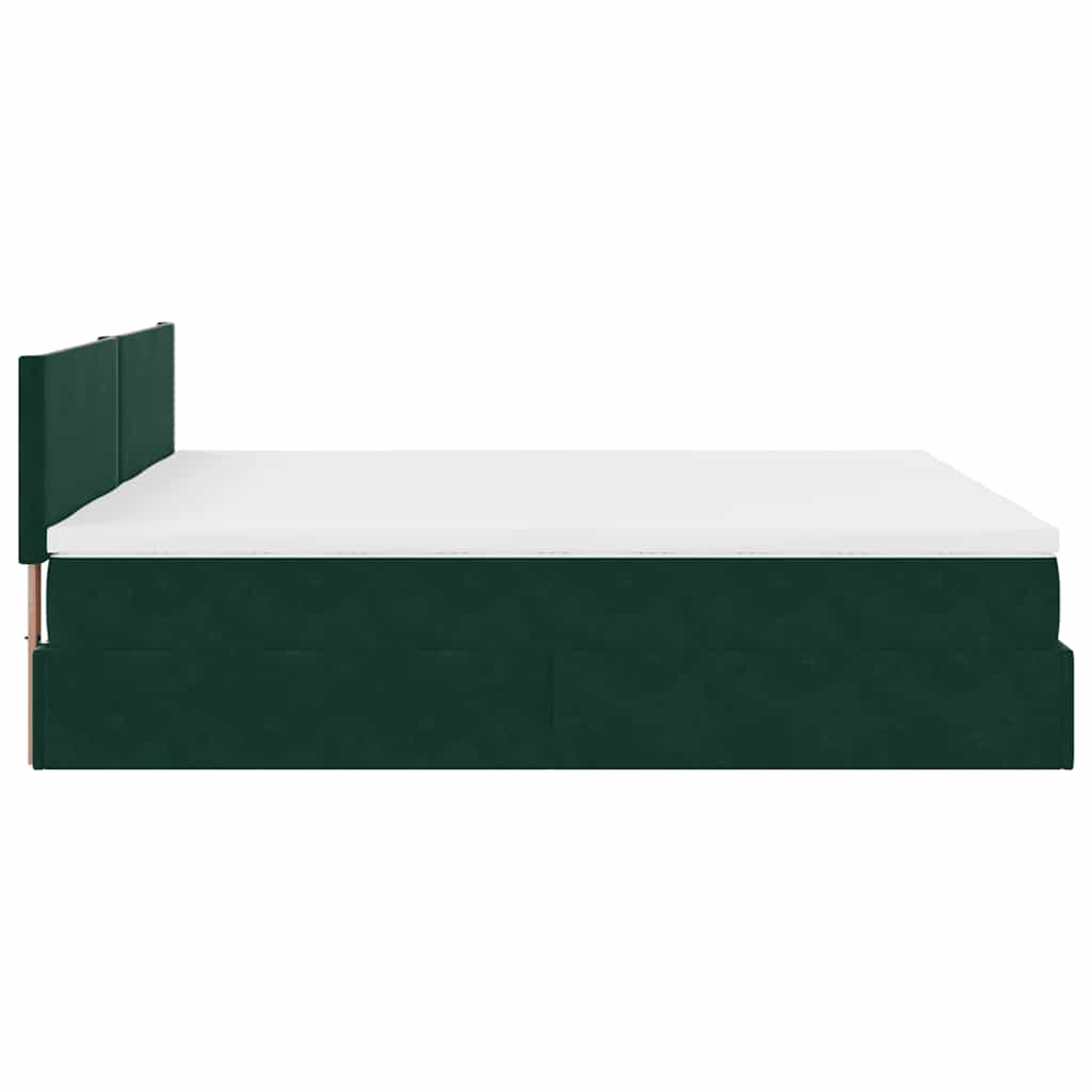 Ottomán ágykeret matracokkal sötétzöld 160x200cm bársony