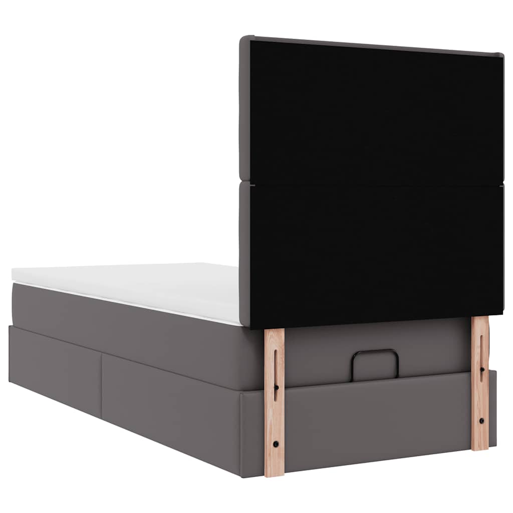 szürke műbőr ottomán ágy matraccal 100x200cm