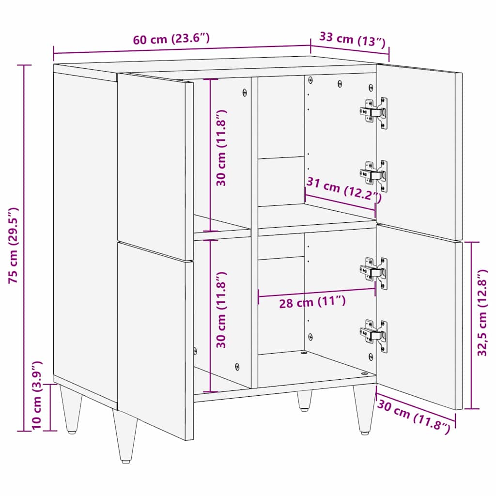 Széf polcokkal tárolóval Fekete 60 x 33 x 75 cm Tömör Mangófát