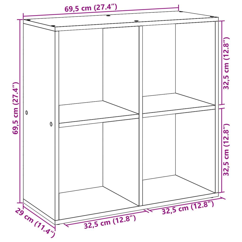antik fa színű fa térelválasztó könyvespolc 69,5x29x69,5 cm