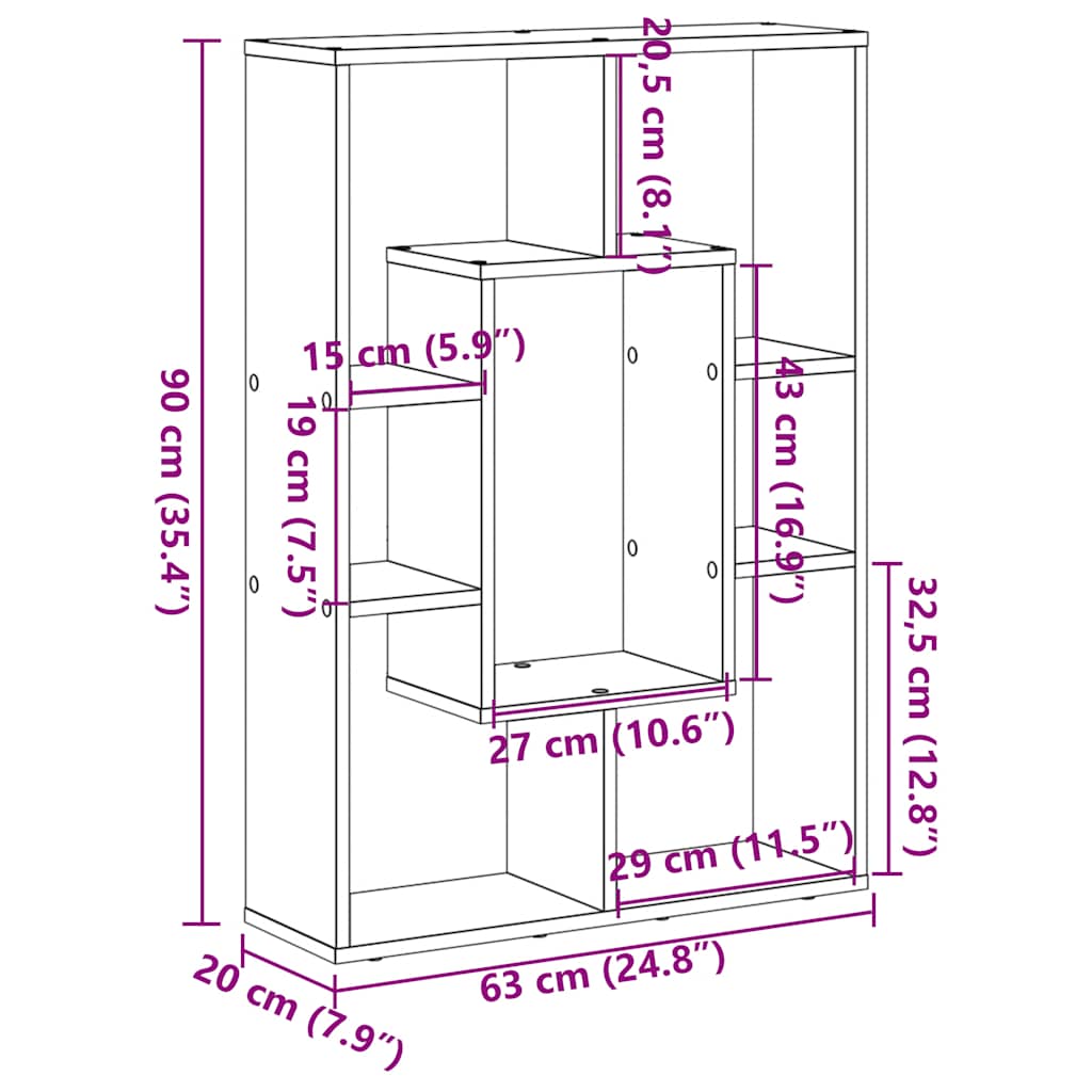 füstös tölgy színű szerelt fa könyvespolc 63 x 20 x 90 cm