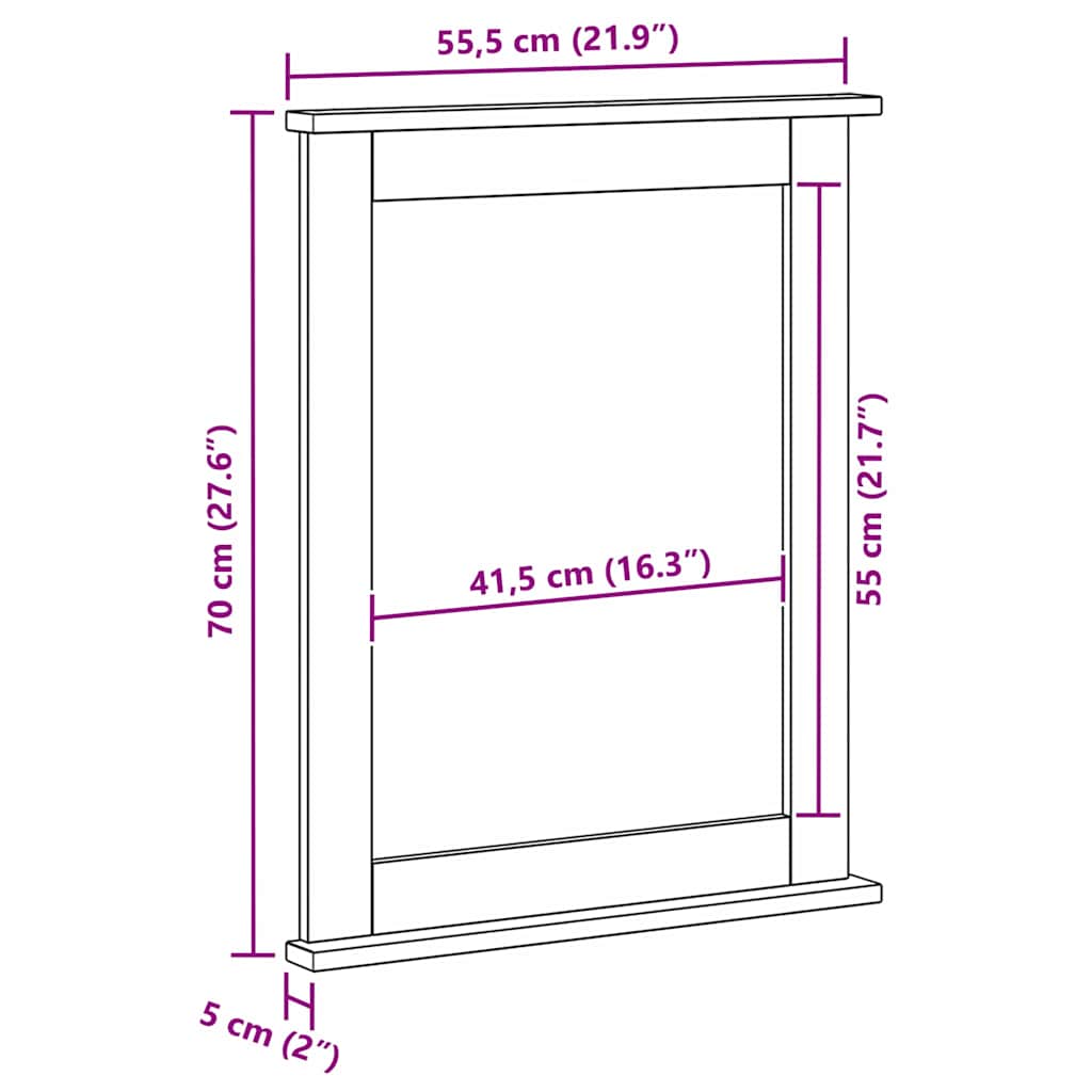 Tükör tükörrel VIGO Antik fehér 55,5 x 5 x 70 cm Tömör fenyőfa