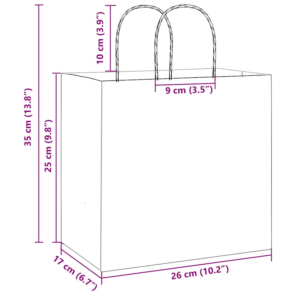 250 db sárga papírzacskók fogantyúkkal 26x17x25 cm
