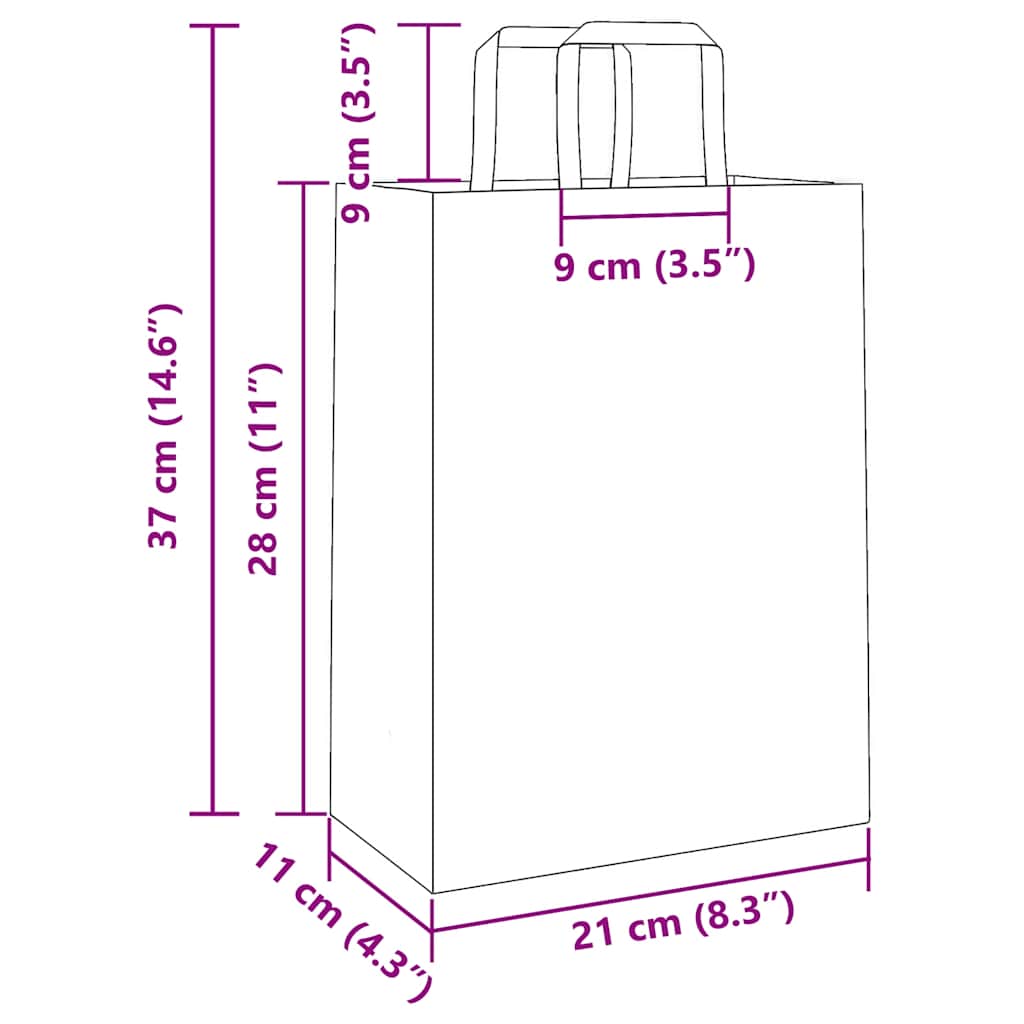 50 db barna papírzacskók fogantyúkkal 21x11x28 cm
