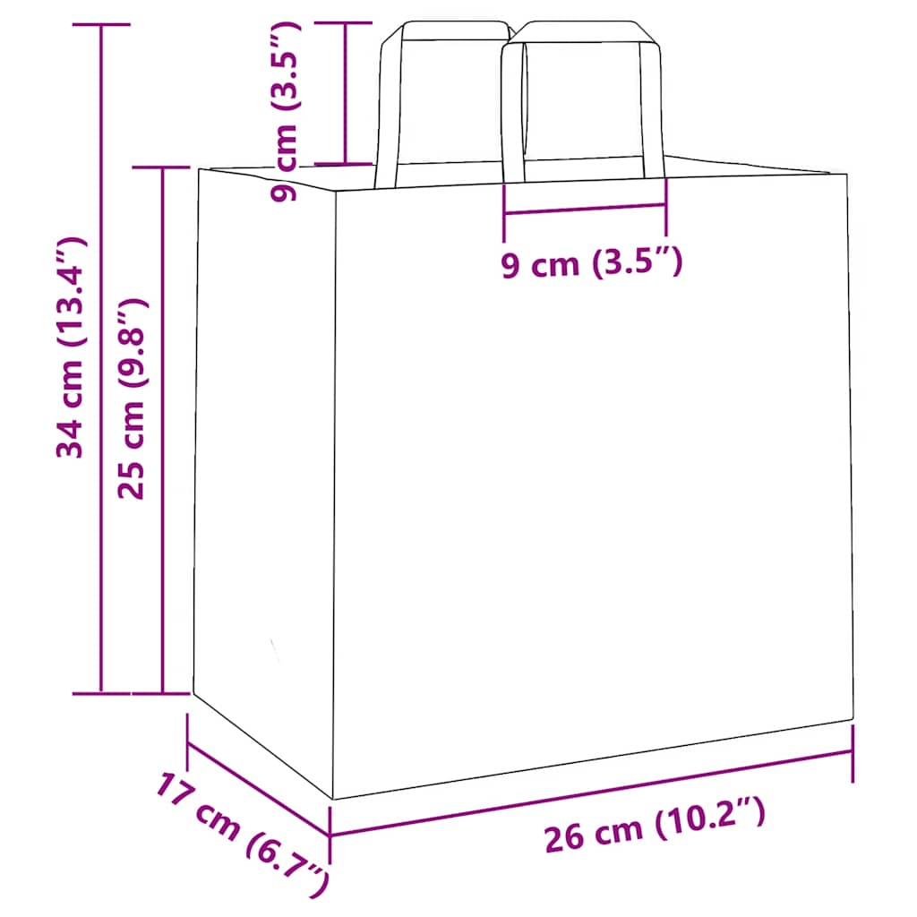 250 db barna papírzacskók fogantyúkkal 26x17x25 cm