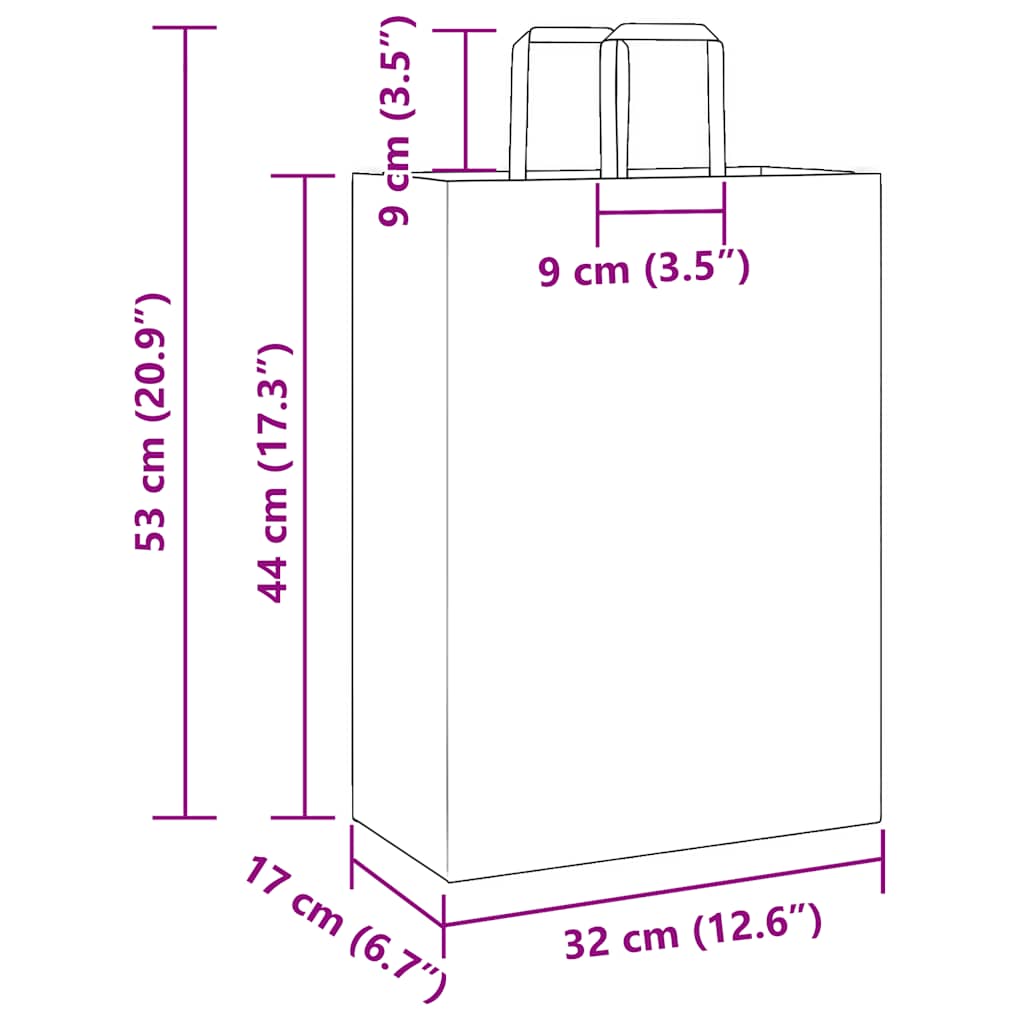 250 db fehér papírzacskók fogantyúkkal 32x17x44 cm
