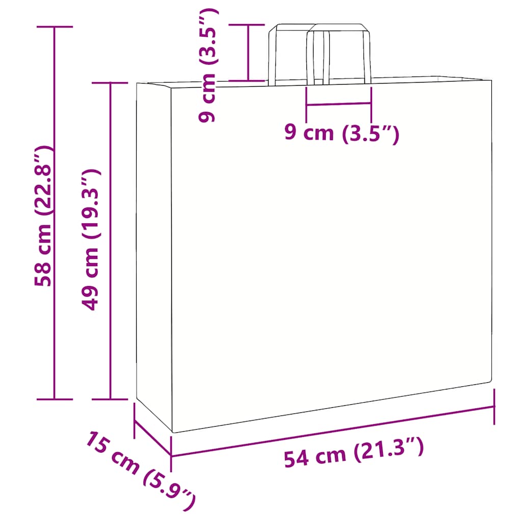 250 db piros papírzacskók fogantyúkkal 54x15x49 cm