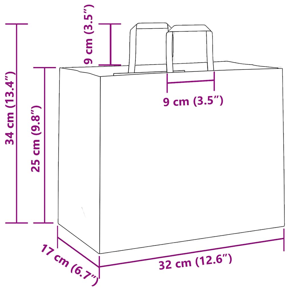 50 db sárga papírzacskók fogantyúkkal 32x17x25 cm