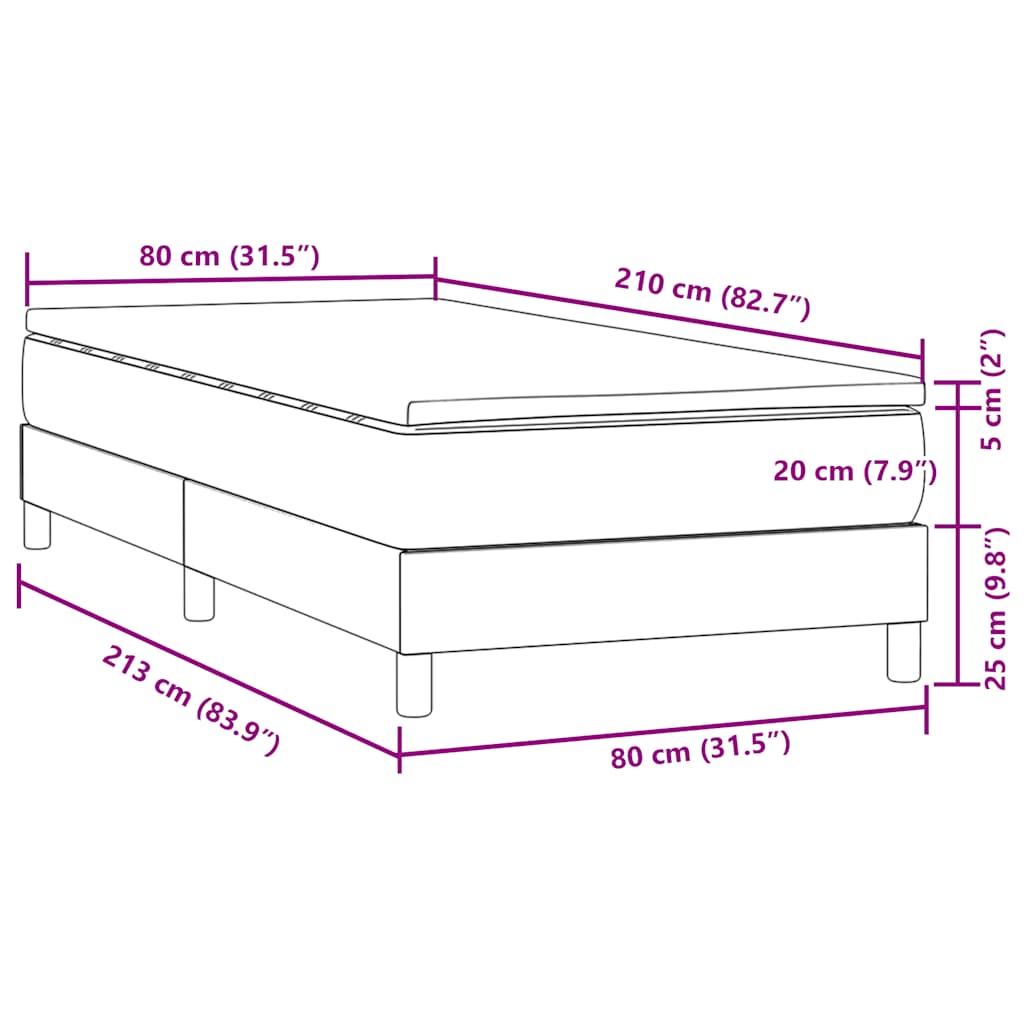 sötétkék bársony rugós ágy matraccal 80x210 cm