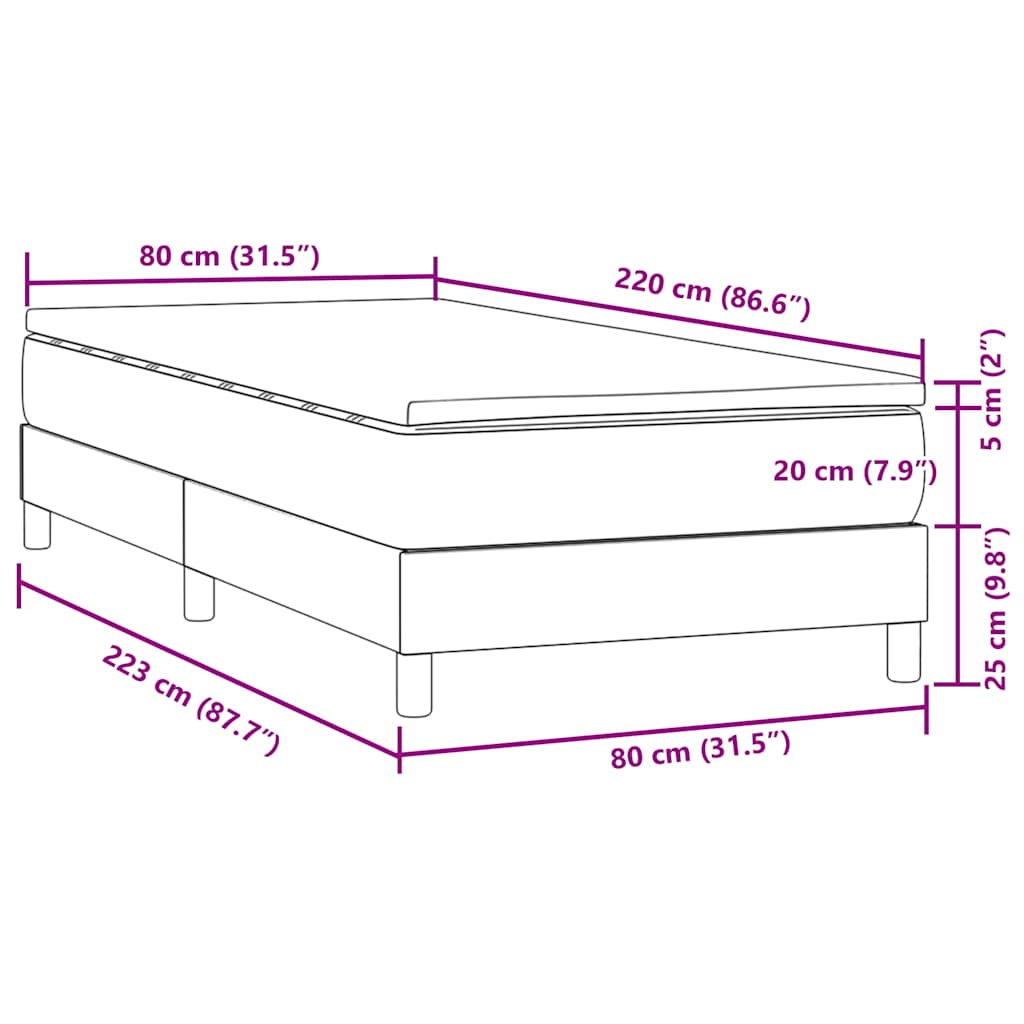 sötétkék bársony rugós ágy matraccal 80x220 cm