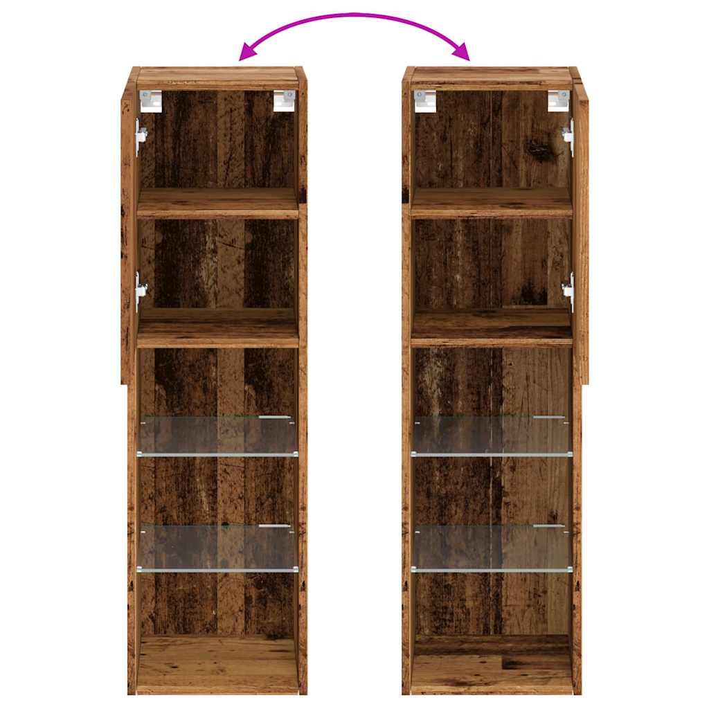 2 db antik fa színű TV-szekrény LED-lámpákkal 30,5x30x102 cm