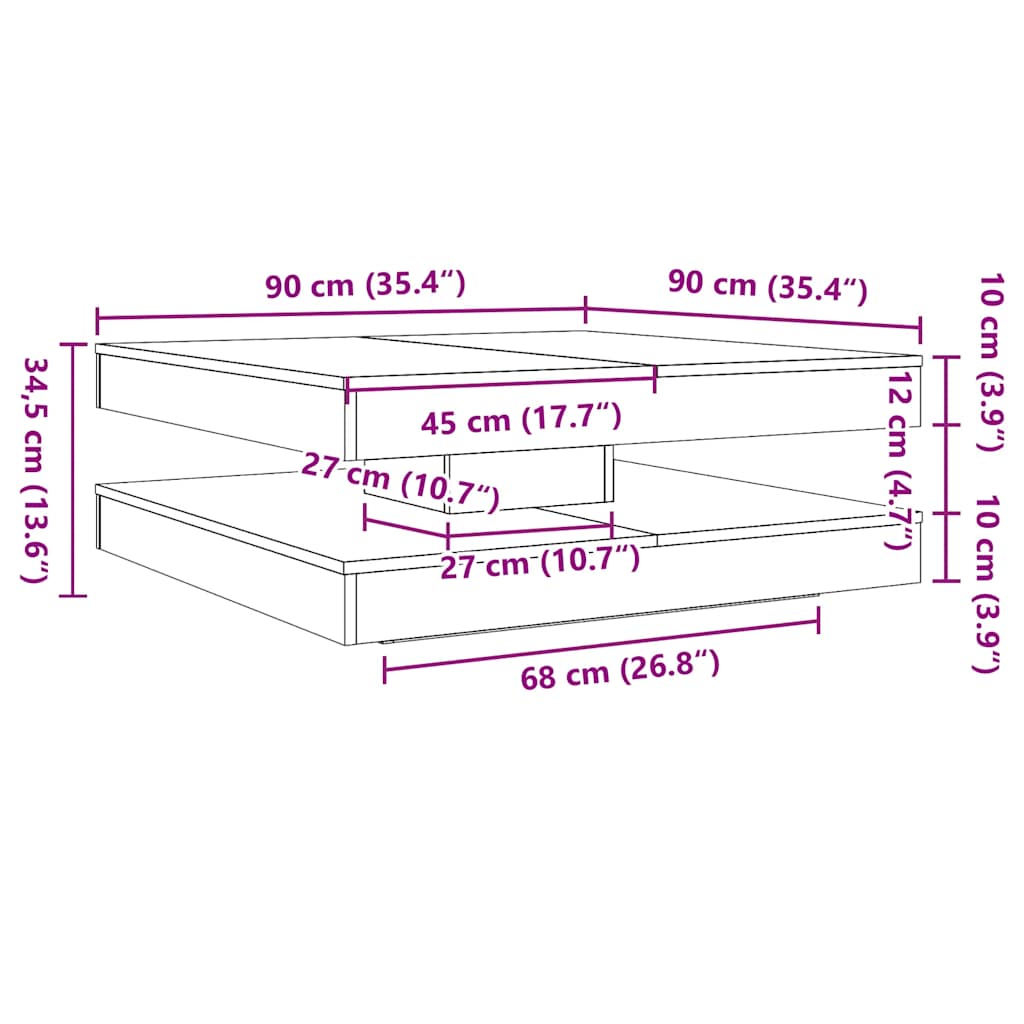 fehér dohányzóasztal 360 fokban forgatható 90x90x34,5 cm