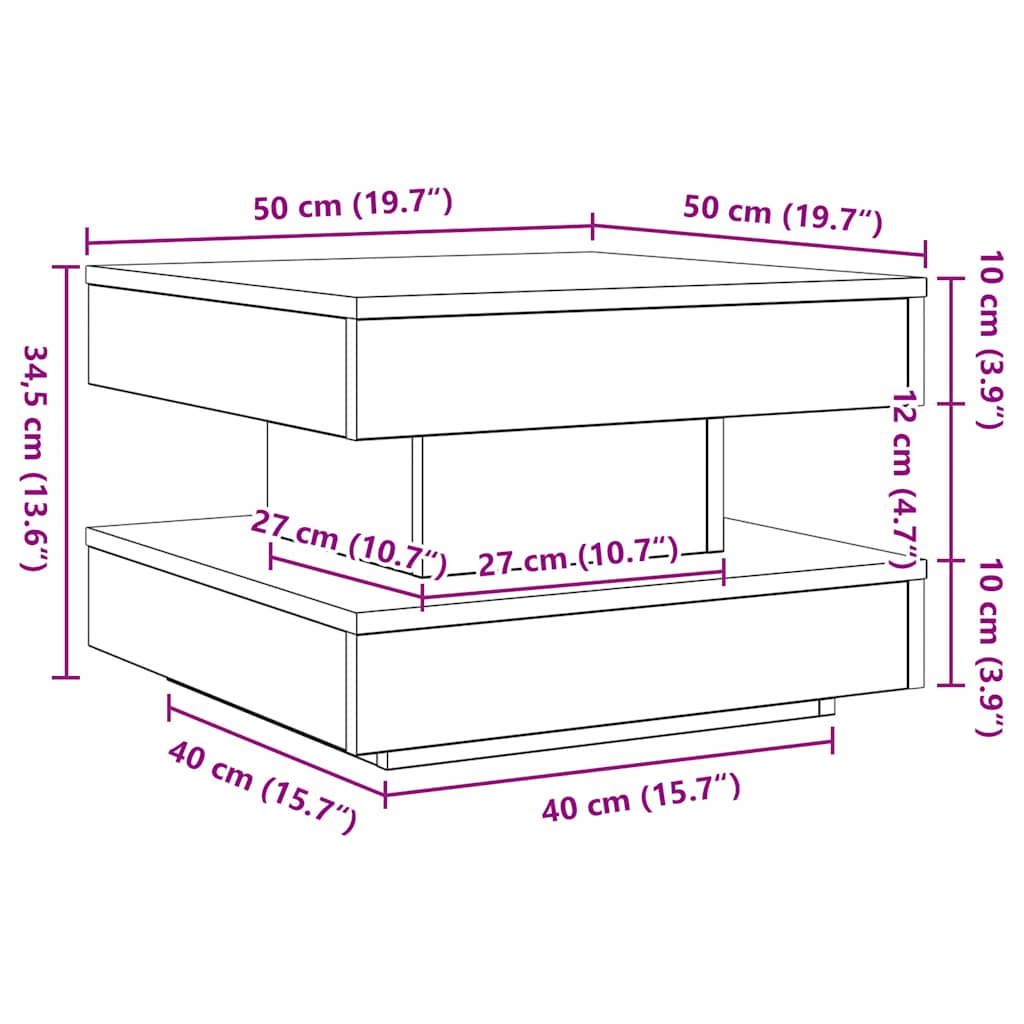 fehér dohányzóasztal 360 fokban forgatható 50x50x34,5 cm