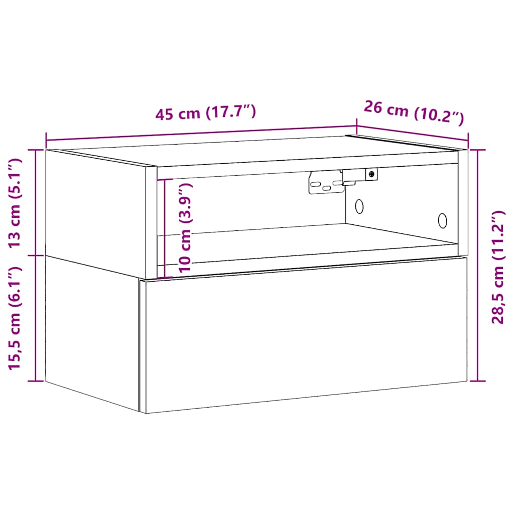 2 db betonszürke falra szerelhető éjjeliszekrény 45x26x28,5 cm