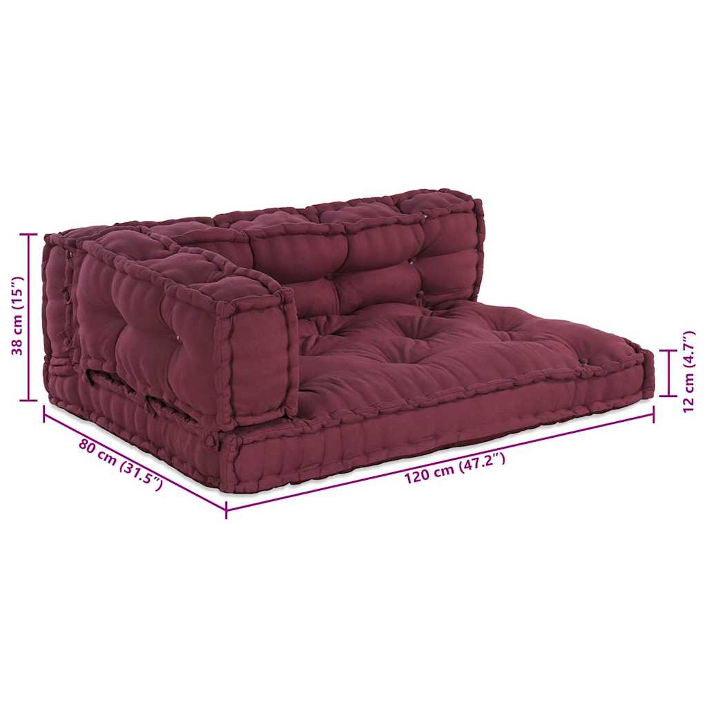 Pallet Sofa Párna 3 pcs Bordó 120 x 80 x 38 cm Szövet