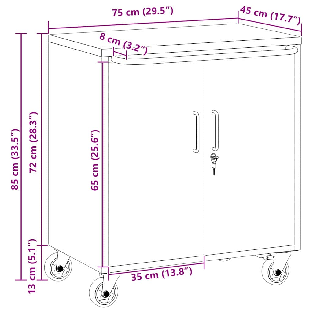 Trolley Rolling Workbench Piros és Szürke 75 x 45 x 85 cm