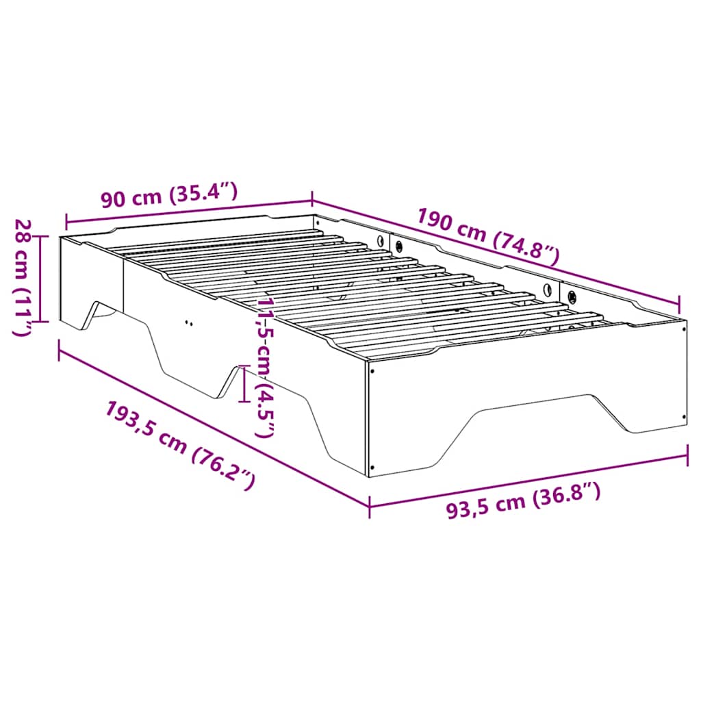 ágy matrac nélkül rakásolható fehér 90x190 cm tömör fa