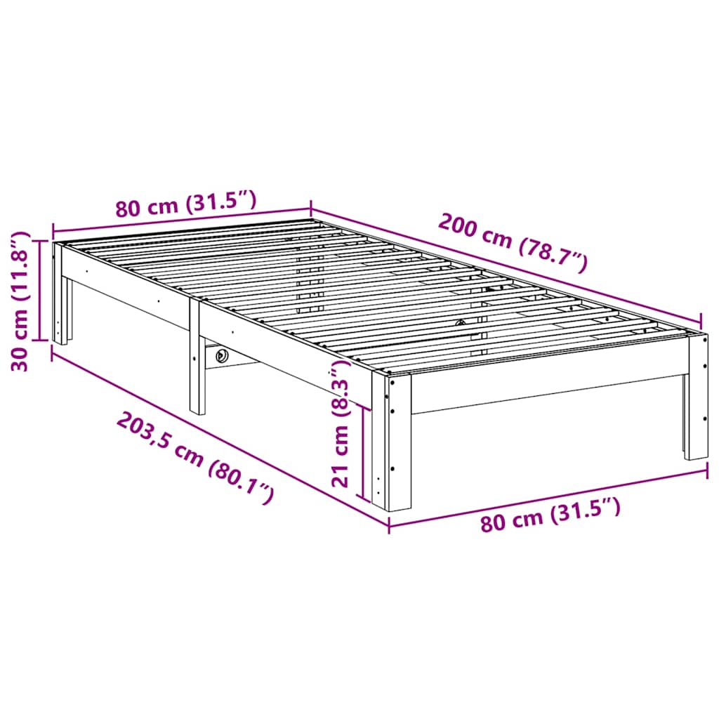 viaszbarna tömör fenyő ágykeret matrac nélkül 80x200 cm