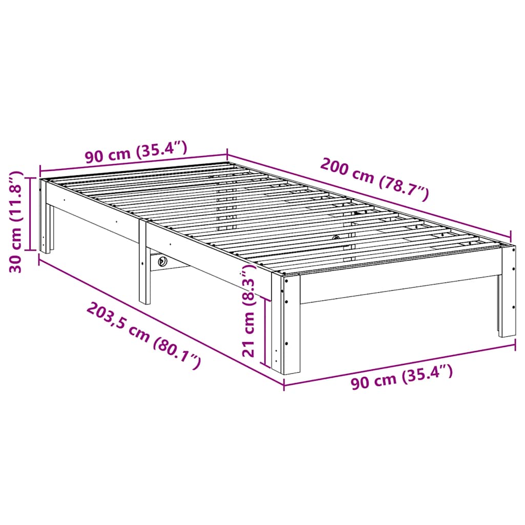 viaszbarna tömör fenyőfa ágy matrac nélkül 90 x 200 cm