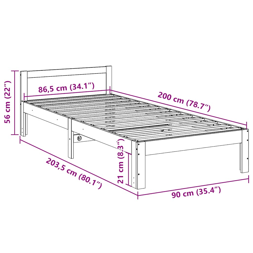 tömör fenyőfa ágy matrac nélkül 90 x 200 cm