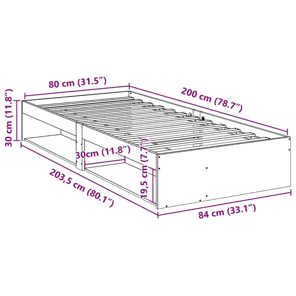 tömör fenyőfa kanapéágy matrac nélkül 80 x 200 cm