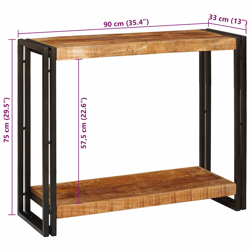 Konzolasztal polcokkal Barna 90 x 33 x 75 cm Tömör Mangófát