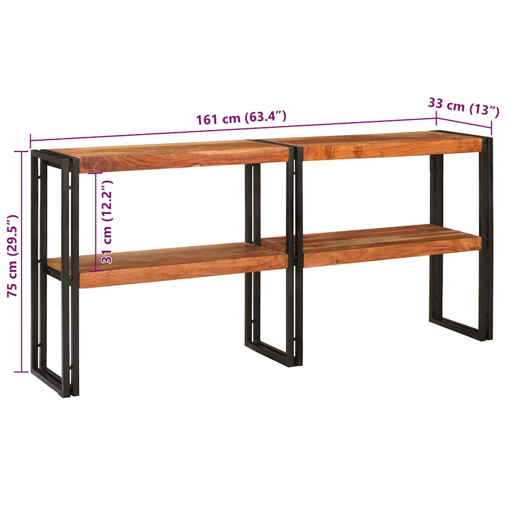 Konzolasztal polcokkal Barna 160 x 33 x 75 cm Tömör Akácfa