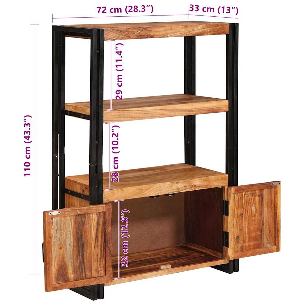 Könyvespolc Ajtókkal Barna 72 x 33 x 110 cm Tömör akácfa és fém
