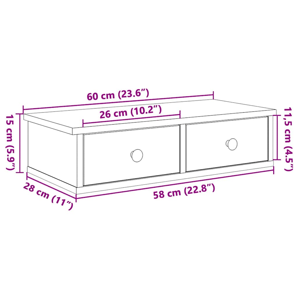 Falipolc fiókokkal régi fa 60x28x15 cm műszaki fa