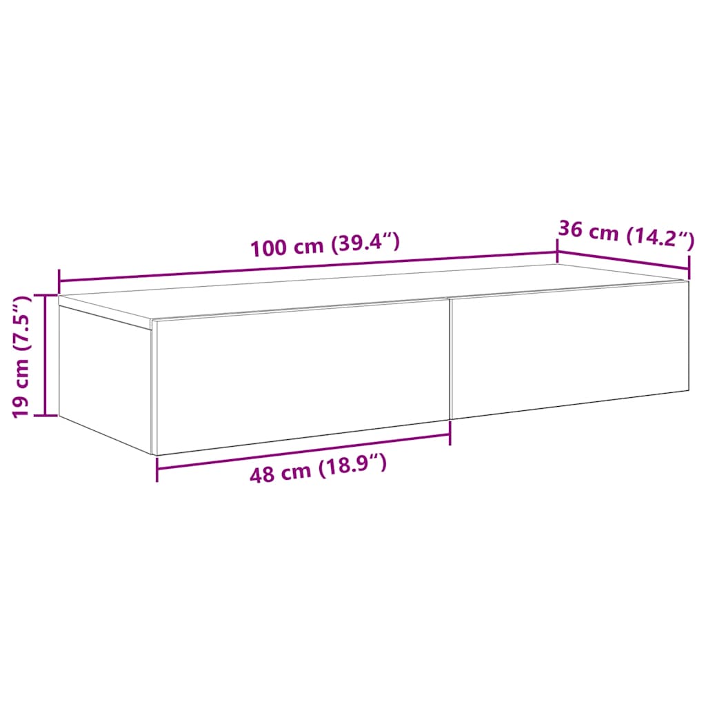 Falipolc fiókokkal szürke sonoma 100x36x19 cm műszaki fa