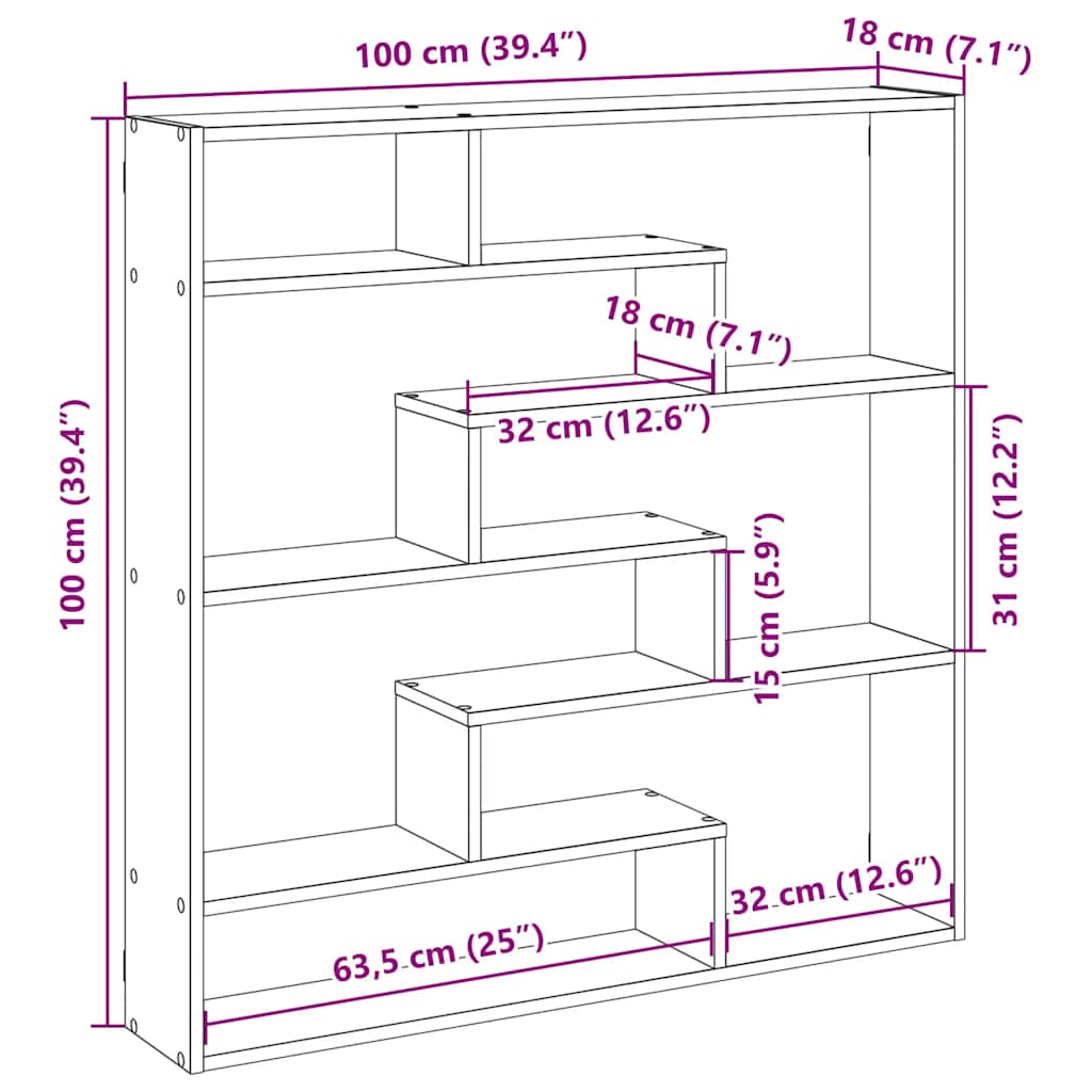 betonszürke szerelt fa fali kockapolc 7 rekeszes színű