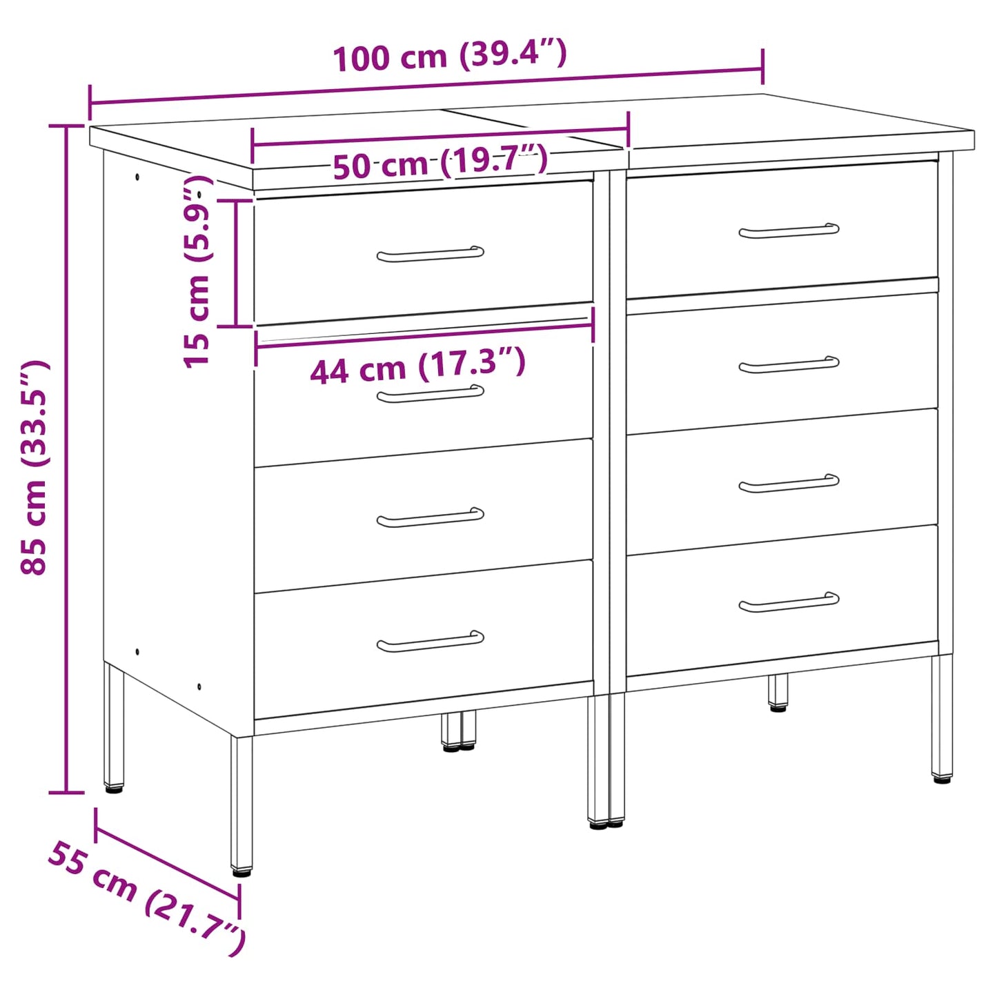 Munkaszekrény fiókkal 2 pcs Fekete és Szürke 100 x 55 x 85 cm