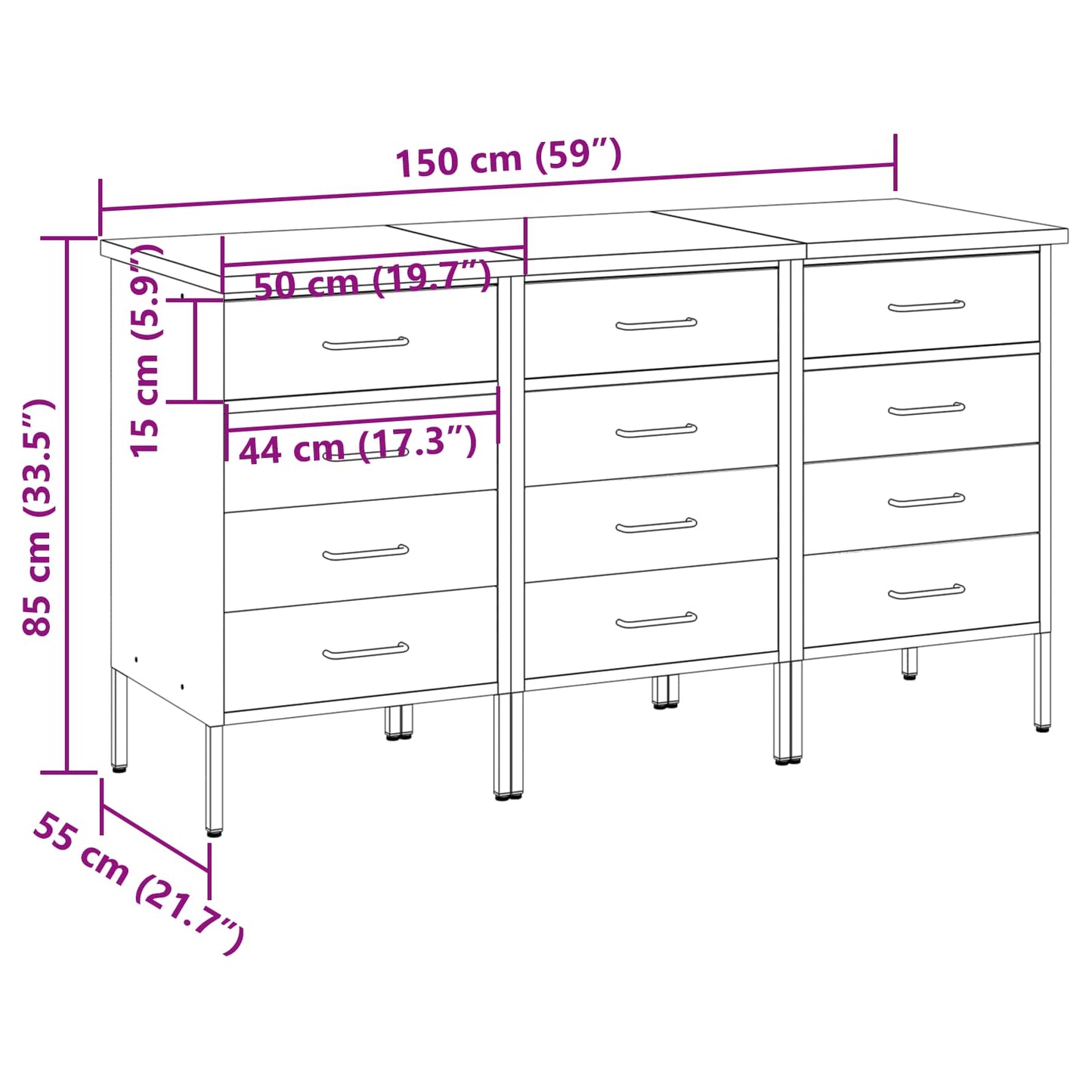 Munkaszekrény fiókkal 3 pcs Piros és Szürke 150 x 55 x 85 cm