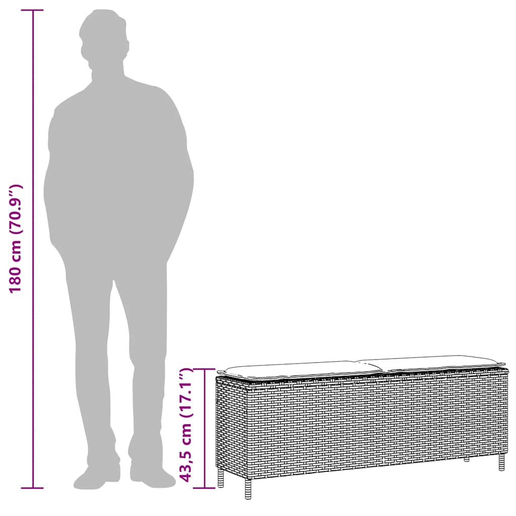 világosszürke polyrattan kerti pad párnával 110x30x40,5 cm