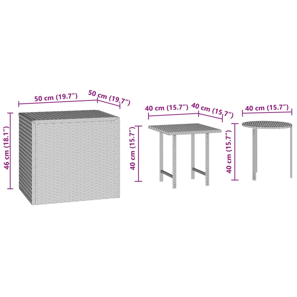 3 db barna polyrattan kerti kisasztal