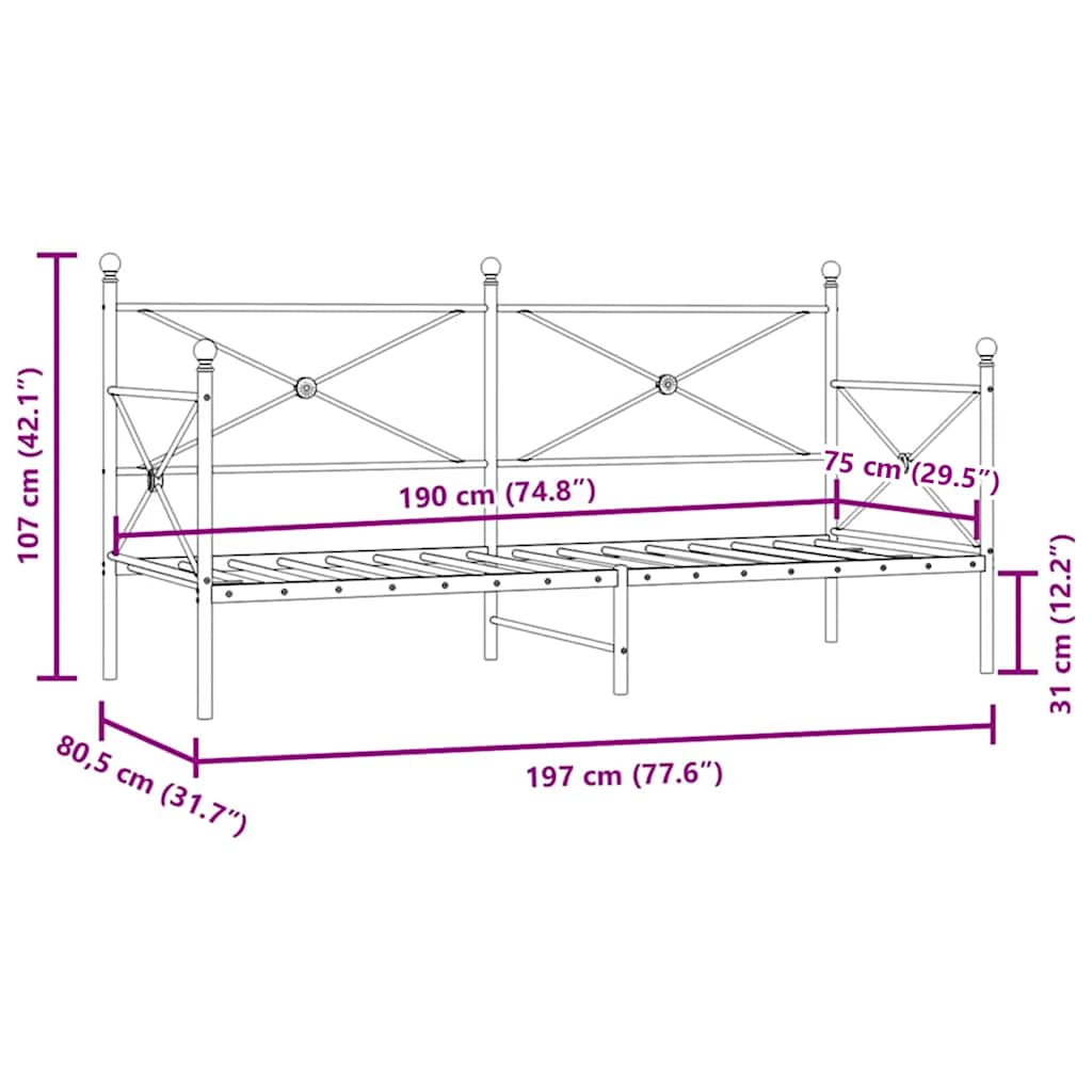 fekete acél kanapéágy matrac nélkül 75 x 190 cm