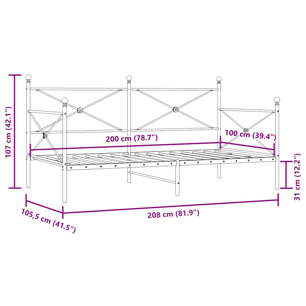 kanapéágy matrac nélkül fekete 100x200 cm acél