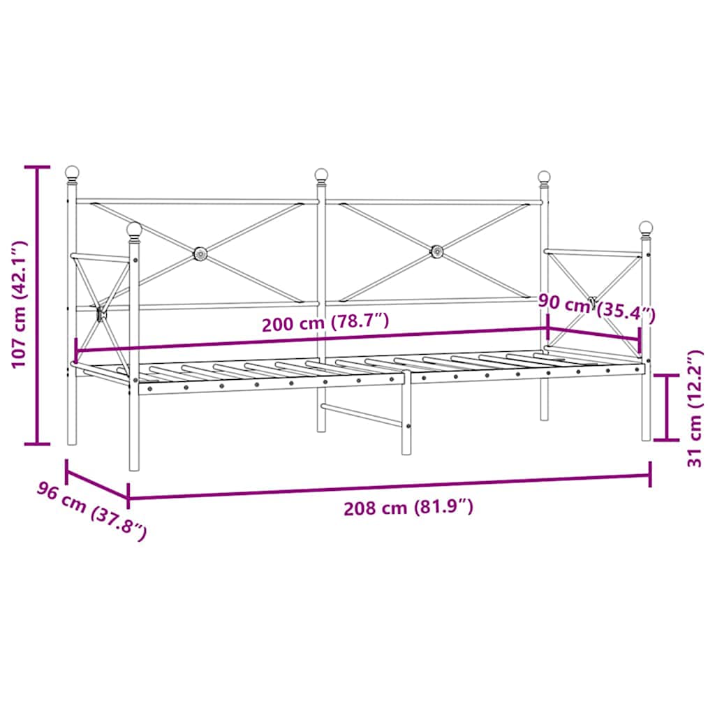 kanapéágy matrac nélkül fehér 90x200 cm acél