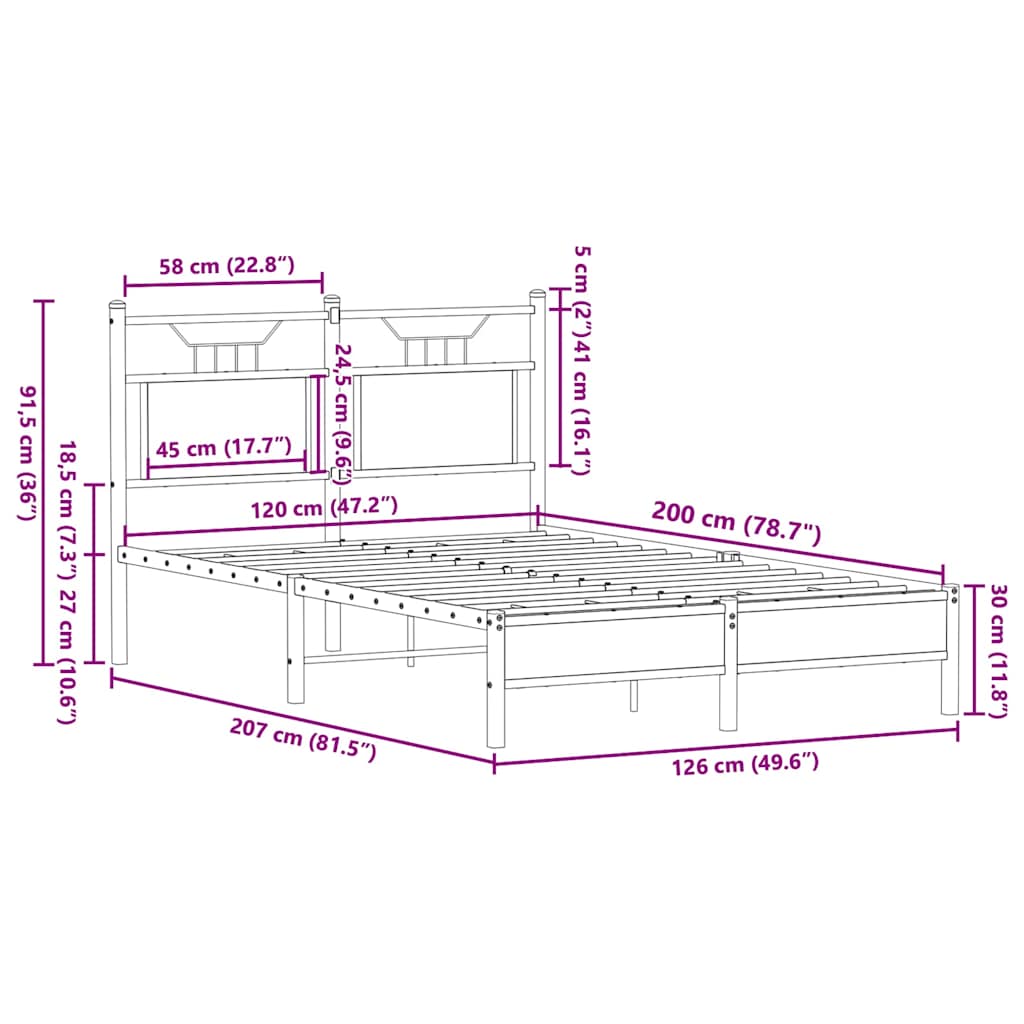 füstös tölgy színű szerelt fa ágykeret matrac nélkül 120x200 cm