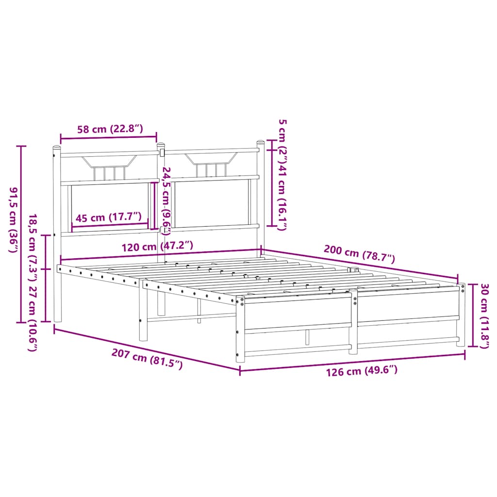 füstös tölgy színű szerelt fa ágykeret matrac nélkül 120x200 cm