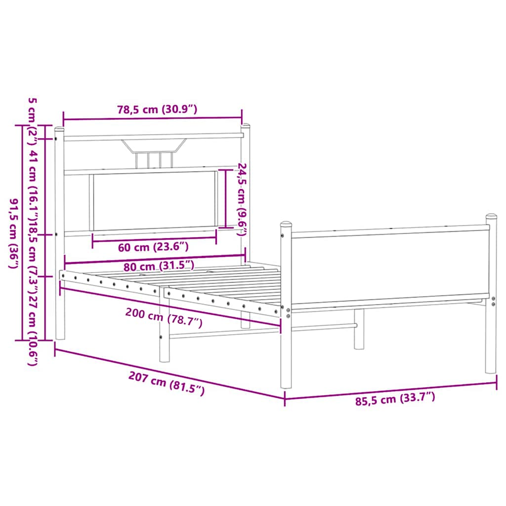 füstös tölgy színű szerelt fa ágykeret matrac nélkül 80x200 cm
