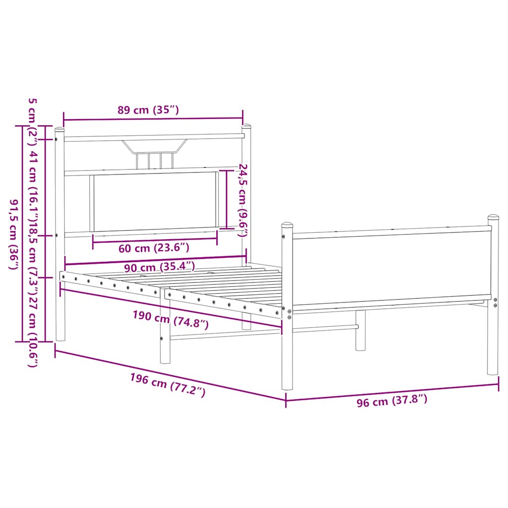 füstös tölgy színű szerelt fa ágykeret matrac nélkül 90x190 cm